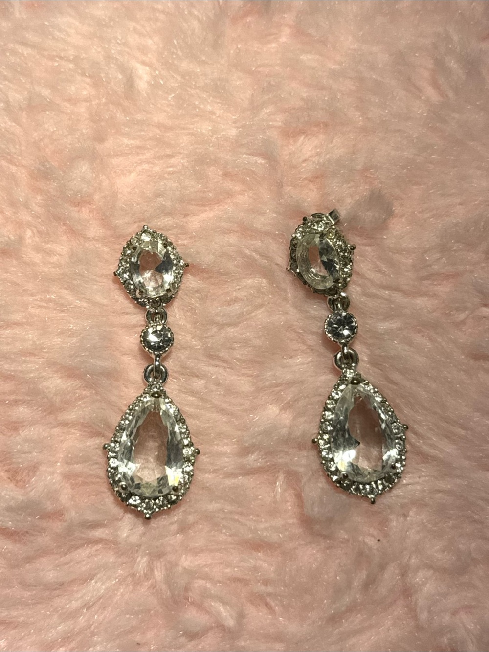 Clear Crystal Teardrop Drop Earrings in Silver-Tone